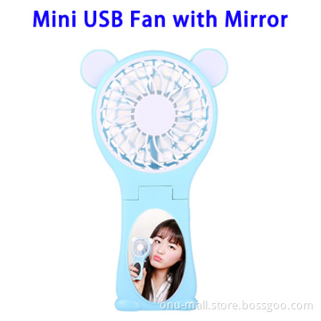 Bear Shaped Portable Rechargeable Folding Mini USB Fan with Mirror